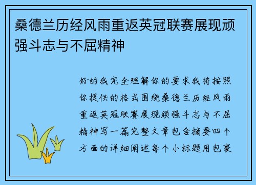 桑德兰历经风雨重返英冠联赛展现顽强斗志与不屈精神 桑德兰历经风雨重返英冠联赛展现顽强斗志与不屈精神