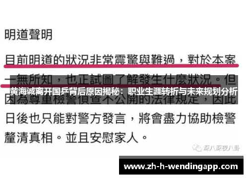 黄海诚离开国乒背后原因揭秘:职业生涯转折与未来规划分析 黄海诚离开国乒背后原因揭秘:职业生涯转折与未来规划分析