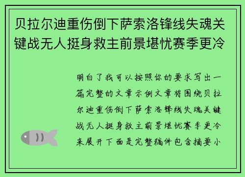 贝拉尔迪重伤倒下萨索洛锋线失魂关键战无人挺身救主前景堪忧赛季更冷 贝拉尔迪重伤倒下萨索洛锋线失魂关键战无人挺身救主前景堪忧赛季更冷